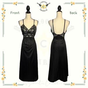 Henson Kickernick Negligee Gown Peignoir Womens 32 Black Long Lace Made USA